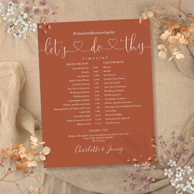 Terracotta Heart Script Wedding Schedule Timeline (Terracotta Heart Script Wedding Schedule Timeline)