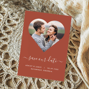 Terracotta Heart Shape Photo Wedding Save the Date
