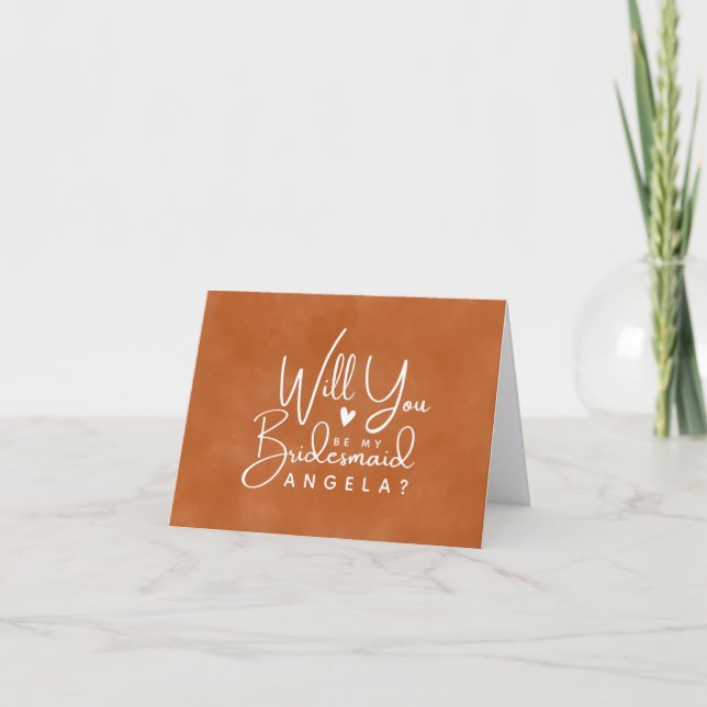 Terracotta Heart Will You be my Bridesmaid Thank You Card (Front)
