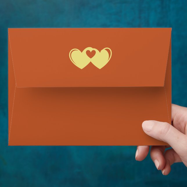 Terracotta Hearts Wedding Envelope (Hand)