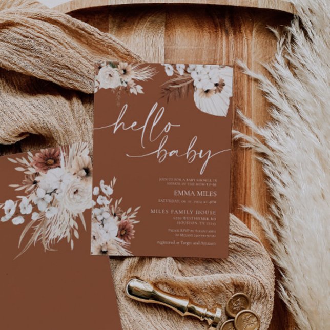 Terracotta Hello Baby Invitation for Baby Shower (Creator Uploaded)