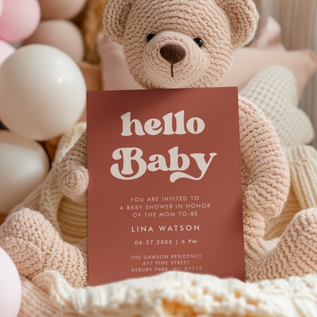 Terracotta Hello Baby Shower  Invitation (Creator Uploaded)