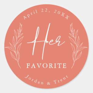 Terracotta Her Favorite Wedding Favor Sticker