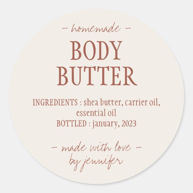 Terracotta Homemade Body Butter Classic Round Sticker