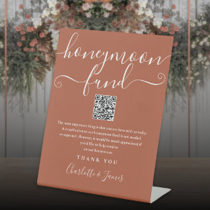 Terracotta Honeymoon Fund QR Code Pedestal Sign