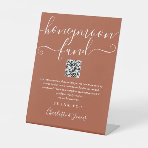 Terracotta Honeymoon Fund QR Code Pedestal Sign