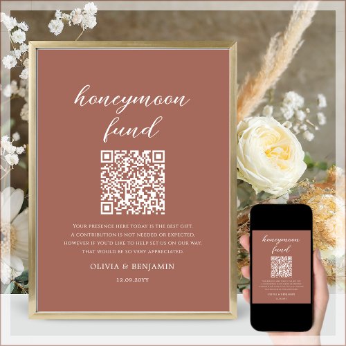 Terracotta  Honeymoon Fund QR Code Wedding Sign