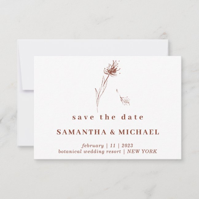 Terracotta Indie Dandelion Flower Save the date Invitation