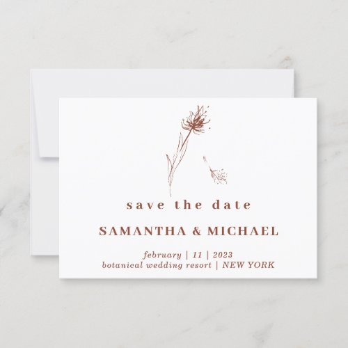 Terracotta Indie Dandelion Flower Save the date Invitation