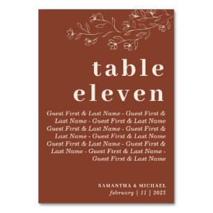 Terracotta Indie Seat Botanical Floral guests Table Number