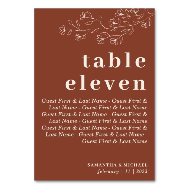 Terracotta Indie Seat Botanical Floral guests Table Number