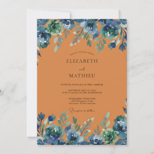 Terracotta Indigo Wildflower Wedding Invitation