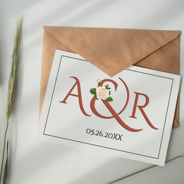 Terracotta initials and ampersand, rose wedding Tri-Fold invitation (Creator Uploaded)