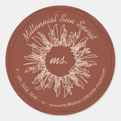 Terracotta Ivory Abstract Spiritual Celestial Sun  Classic Round Sticker