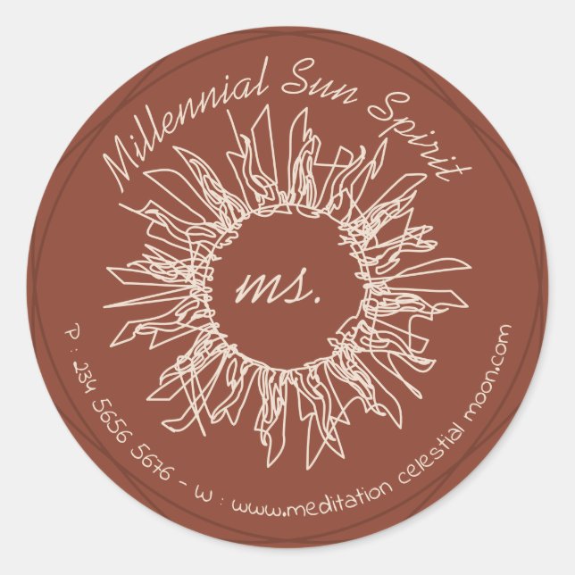 Terracotta Ivory Abstract Spiritual Celestial Sun  Classic Round Sticker (Front)
