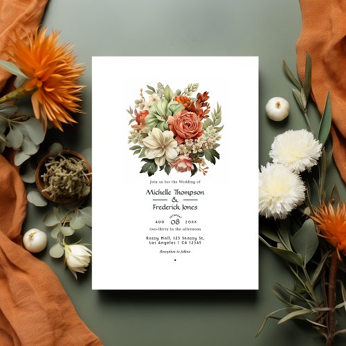Terracotta Ivory and Sage Green Floral Wedding Invitation