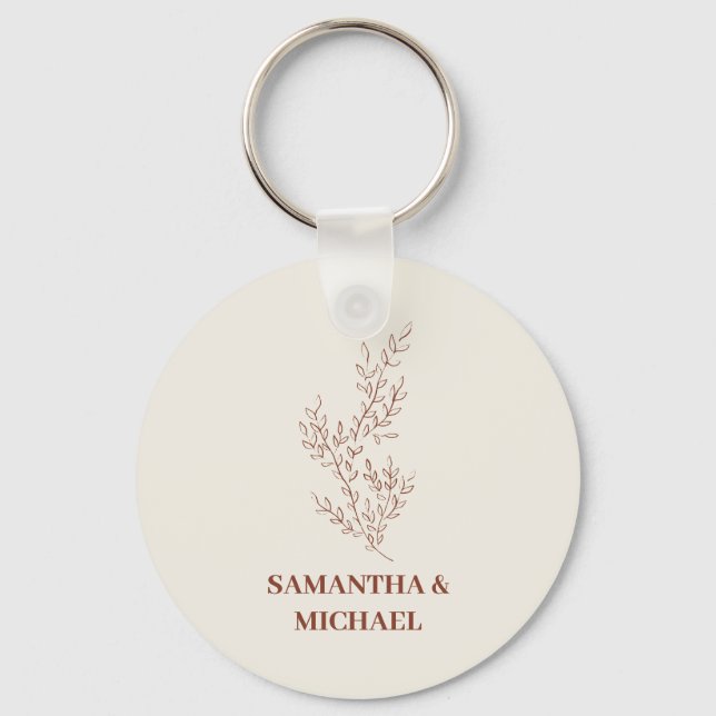 Terracotta Ivory Beige Ivy Flower Tiny Wedding Keychain (Front)