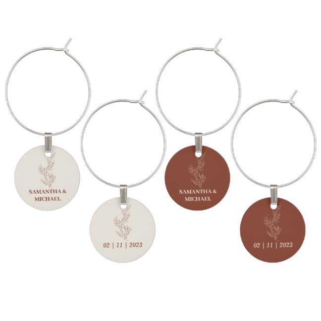 Terracotta Ivory Beige Ivy Flower Wedding Wine Charm