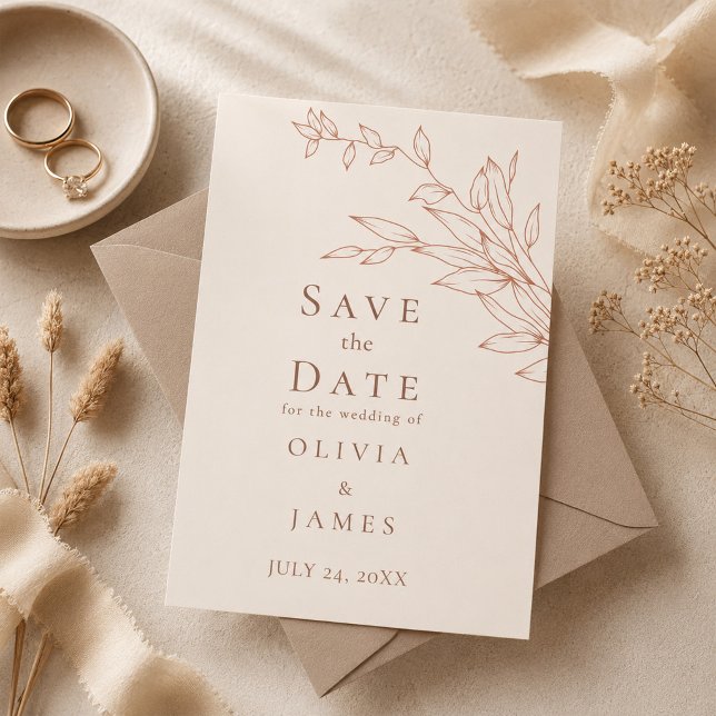 Terracotta Ivory Botanical Save the Date Invitation (Terracotta Ivory Botanical Save the Date Invitation)