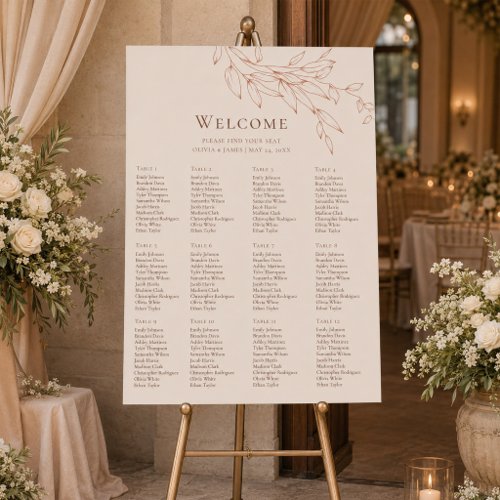 Terracotta Ivory Botanical Seating Chart Foam Board