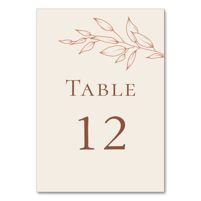 Terracotta Ivory Botanical Table Number (Front)