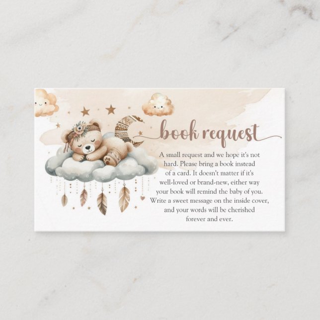Terracotta ivory cloud nine baby bear book request enclosure card (Front)