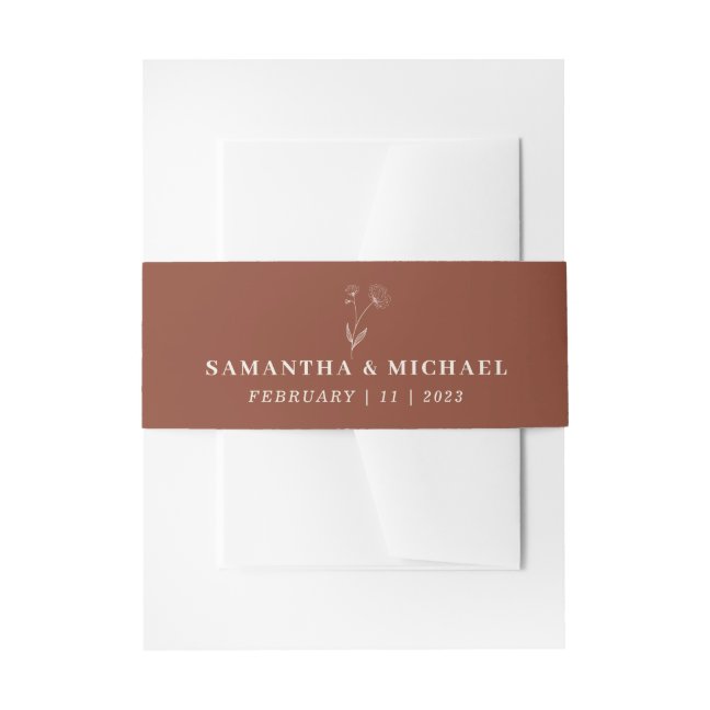 Terracotta Ivory Cotton Flower Monogram Elegant Invitation Belly Band