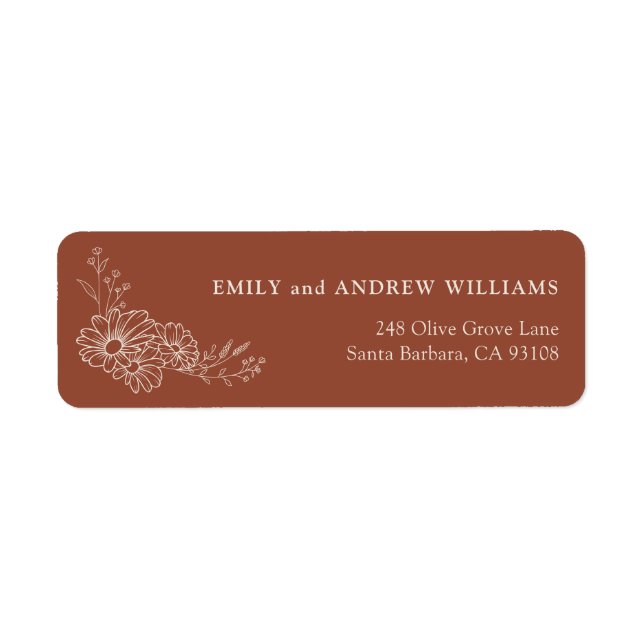 Terracotta Ivory Daisy Wedding Return Address Label (Front)