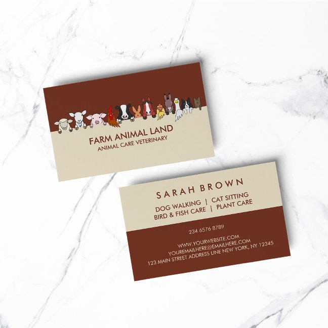 Terracotta Ivory Farm Animals Veterinary Pet Business Card