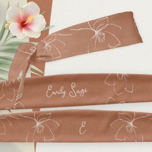 Terracotta Ivory Floral Line Art Minimalist Zen Tie Headband