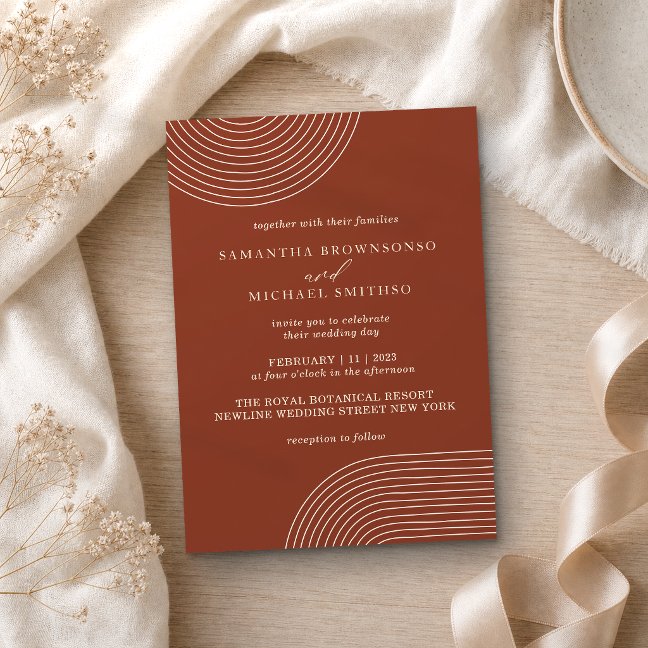 Terracotta Ivory Geometric Boho Minimal Line Art Invitation