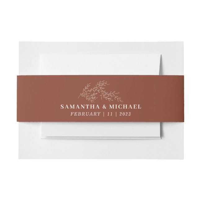 Terracotta Ivory Ivy Flower Monogram Wedding Invitation Belly Band