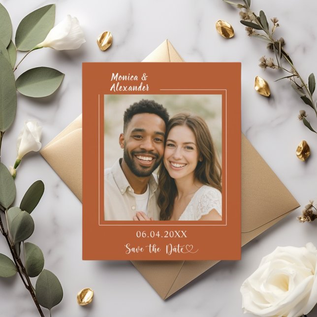Terracotta ivory photo wedding Save the Date Flyer (Creator Uploaded)