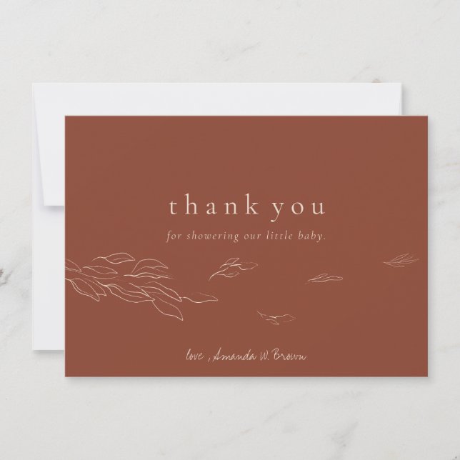 Terracotta Ivory Simple baby shower party floral Thank You Card (Front)