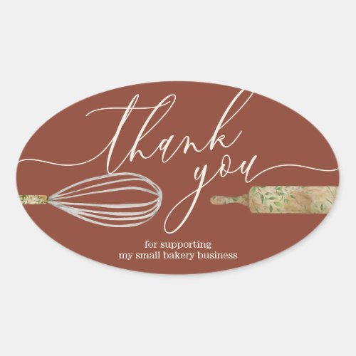 Terracotta Ivory Thank You Bakery Small Business Oval Sticker