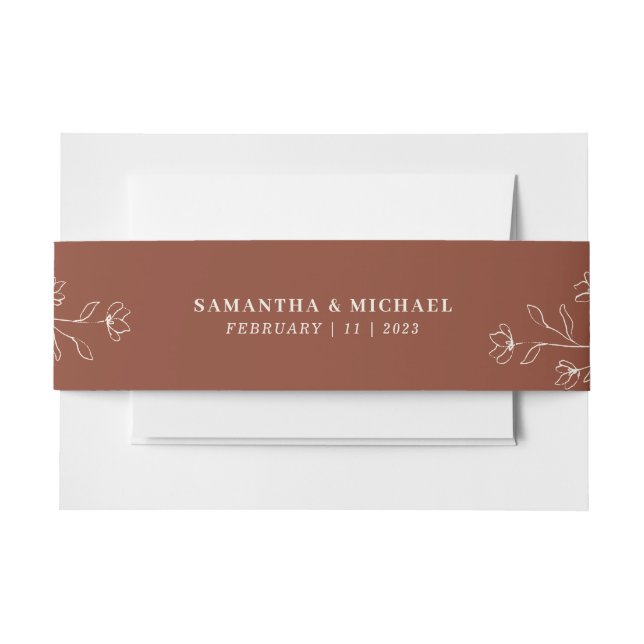 Terracotta Ivory Tiny Flower Monogram Wedding Invitation Belly Band (Front Example)