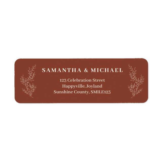 Terracotta Ivy Floral Newly Weds Wedding Label (Front)