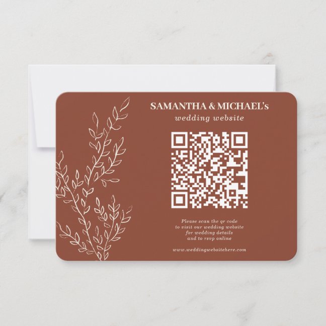 Terracotta Ivy Floral Qr Wedding Website Detail RSVP Card