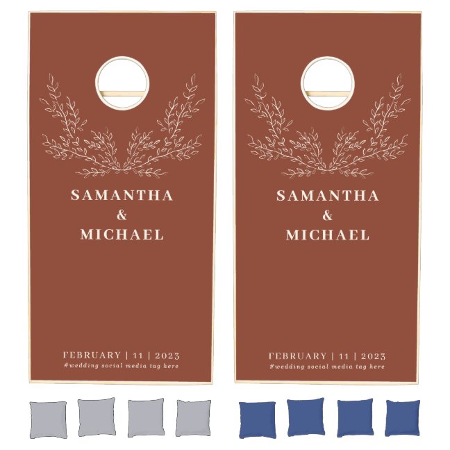 Terracotta Ivy Floral Wedding Couple Cornhole Set