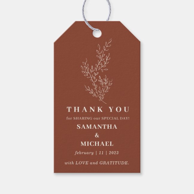 Terracotta Ivy Flower Classic Wedding Thank You Gift Tags