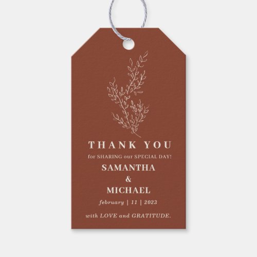 Terracotta Ivy Flower Classic Wedding Thank You Gift Tags