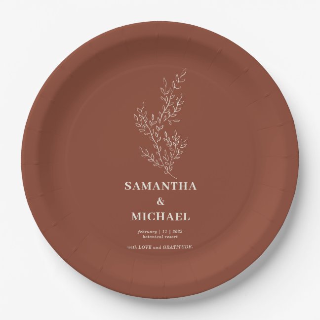 Terracotta Ivy Flower Modern Classy Wedding Paper Plates
