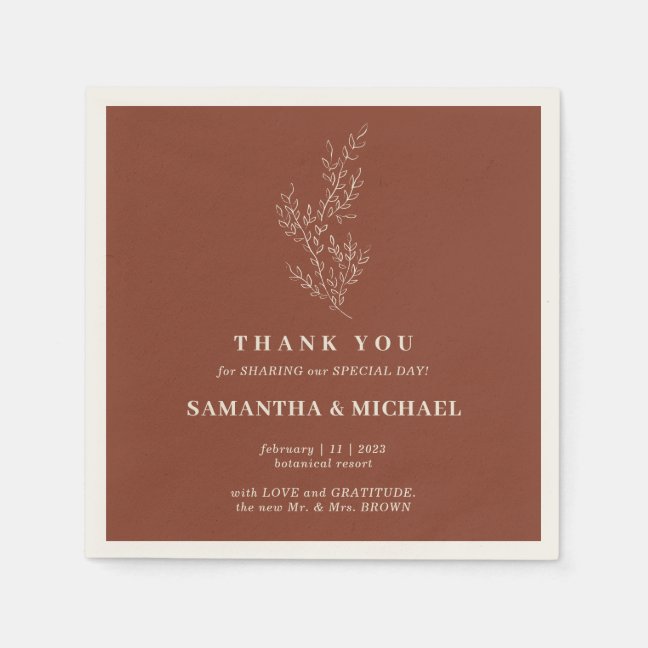 Terracotta Ivy Flower Modern Wedding Napkins