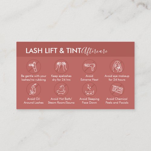 Terracotta Lash Lift Tint Aftercare Instructions Business Card