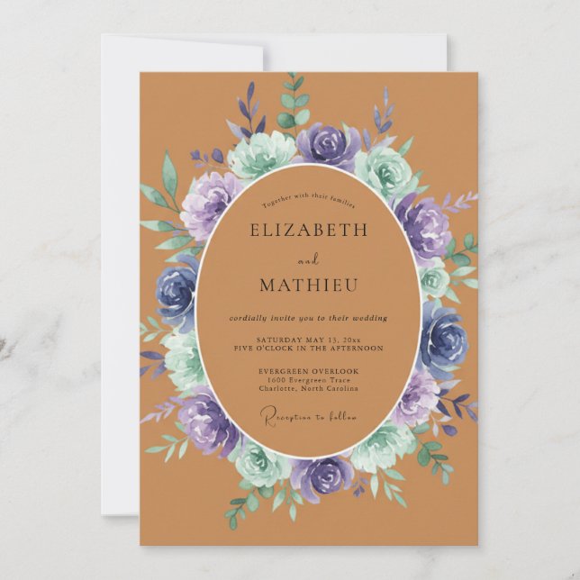 Terracotta Lavender Floral Romance Wedding Invitation (Front)