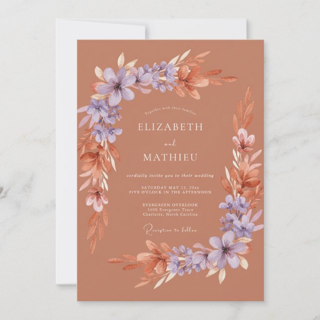 Terracotta Lavender Flourish Wedding Invitation (Front)