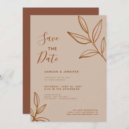 Terracotta Leaf Save the Date Virtual Wedding Invitation