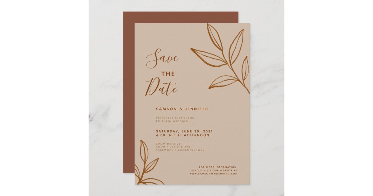 Neutral Earthy Taupe Floral Wood QR Code Wedding Invitation, Zazzle