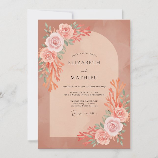Terracotta Leaf Wedding Invitation (Front)