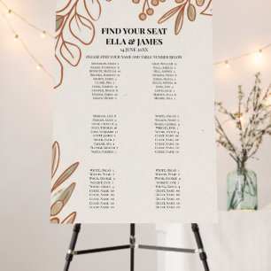 Terracotta Leaf Wedding Seating Chart Sign